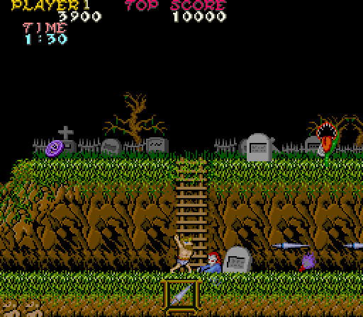 Ghosts 'N Goblins Arcade Screenshot: Zombies appear from everywhere!