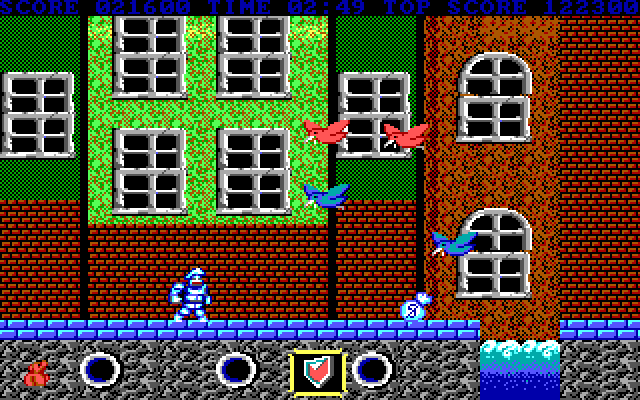 Ghosts 'N Goblins IBM PC/Compatibles Screenshot: Watch out for these incoming birds, they're dangerous!