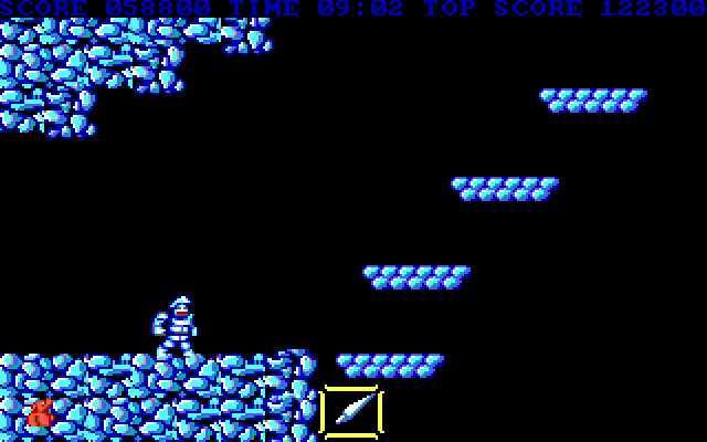 Ghosts 'N Goblins IBM PC/Compatibles Screenshot: Jump on these moving platforms to cross this gap.