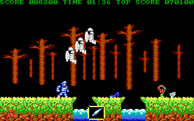 Ghosts 'N Goblins IBM PC/Compatibles Screenshot: Multiple ghosts causing trouble.