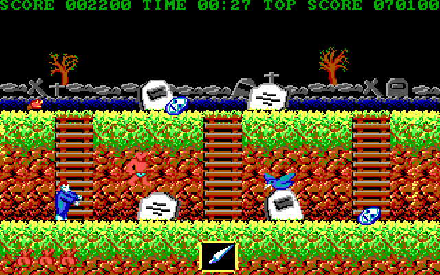 Ghosts 'N Goblins IBM PC/Compatibles Screenshot: You can climb the ladders to reach different platforms.
