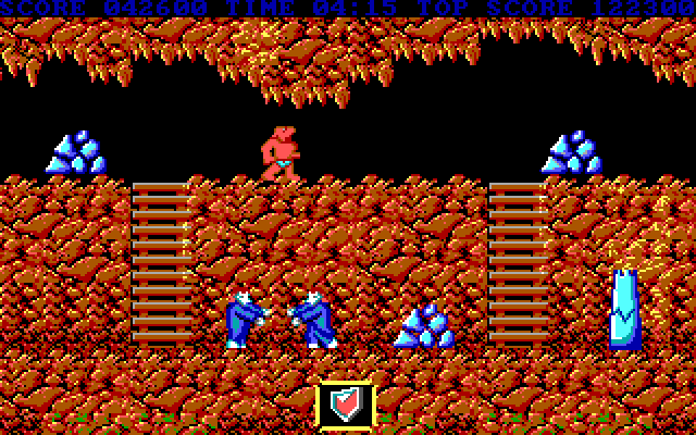 Ghosts 'N Goblins IBM PC/Compatibles Screenshot: Avoid the zombies below!