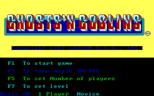 Ghosts 'N Goblins IBM PC/Compatibles Screenshot: The main menu.