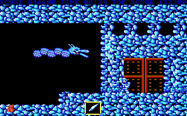 Ghosts 'N Goblins IBM PC/Compatibles Screenshot: A dragon guards this door to the next level.