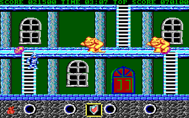 Ghosts 'N Goblins IBM PC/Compatibles Screenshot: Large creatures guard the upper platform on this screen.