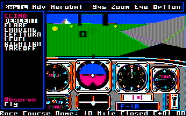 Chuck Yeager's Advanced Flight Simulator IBM PC/Compatibles Screenshot: The tutorials menu.
