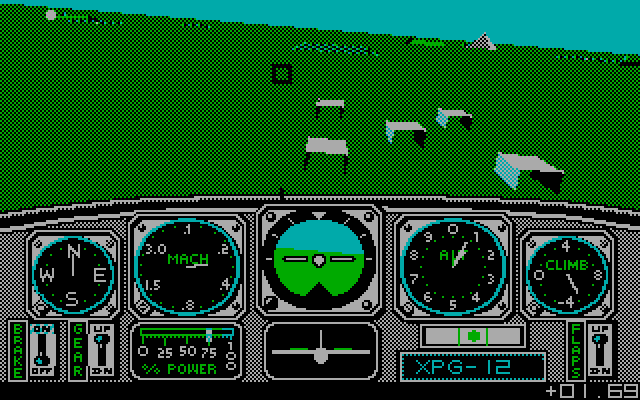 Chuck Yeager's Advanced Flight Simulator IBM PC/Compatibles Screenshot: A tricky looking obstacle course...