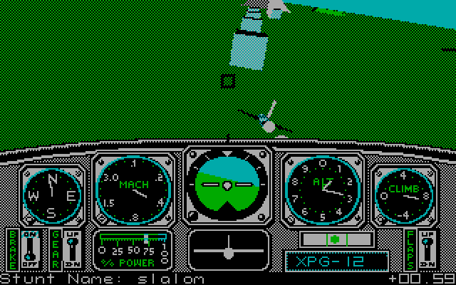 Chuck Yeager's Advanced Flight Simulator IBM PC/Compatibles Screenshot: Following a plane through an obstacle course...