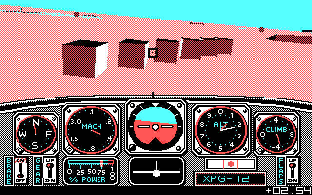 Chuck Yeager's Advanced Flight Simulator IBM PC/Compatibles Screenshot: An obstacle course up ahead...