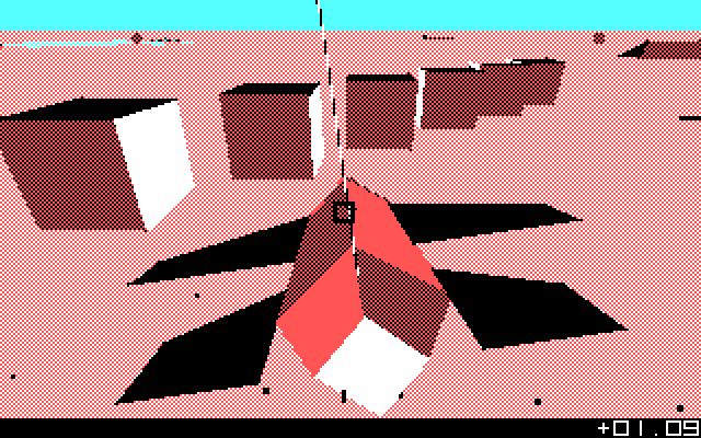Chuck Yeager's Advanced Flight Simulator IBM PC/Compatibles Screenshot: Chase plane view as I head towards the obstacle course...