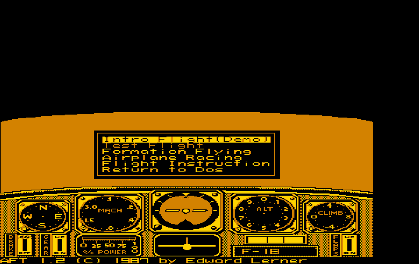 Chuck Yeager's Advanced Flight Simulator IBM PC/Compatibles Screenshot: Main menu.