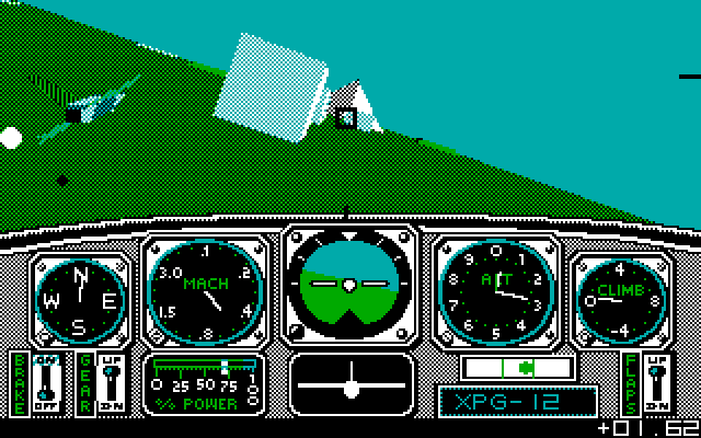 Chuck Yeager's Advanced Flight Simulator IBM PC/Compatibles Screenshot: Following a plane through an obstacle course...