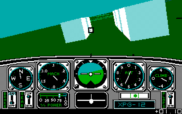 Chuck Yeager's Advanced Flight Simulator IBM PC/Compatibles Screenshot: Flying through Main Street!