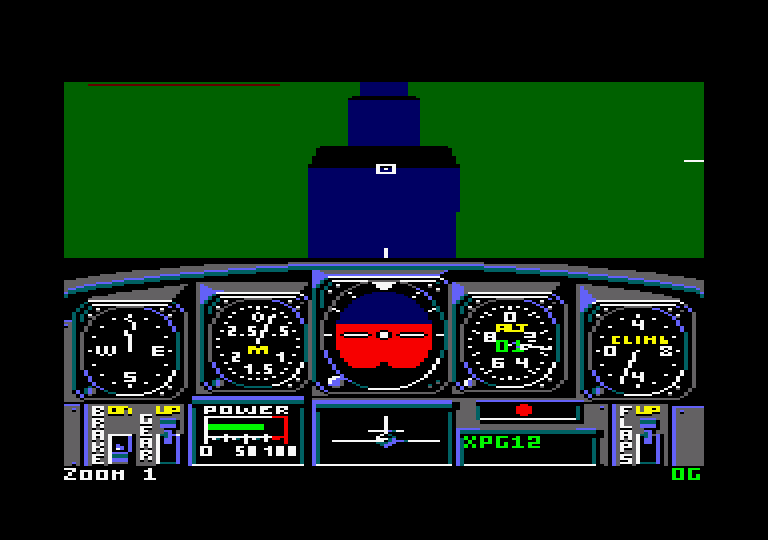 Chuck Yeager's Advanced Flight Simulator Amstrad CPC Screenshot: Flying towards an obstacle course...