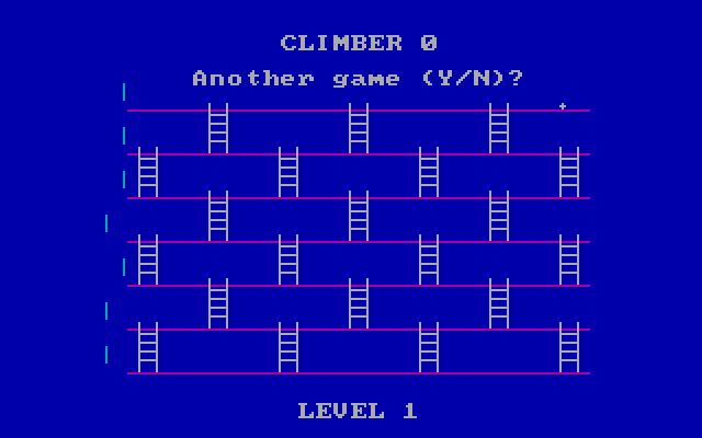 Climber 5 IBM PC/Compatibles Screenshot: Game over; try again?