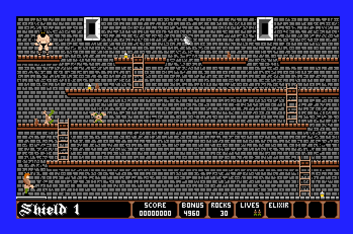 Dark Castle Apple IIgs Screenshot: Climbing my way up some platforms...