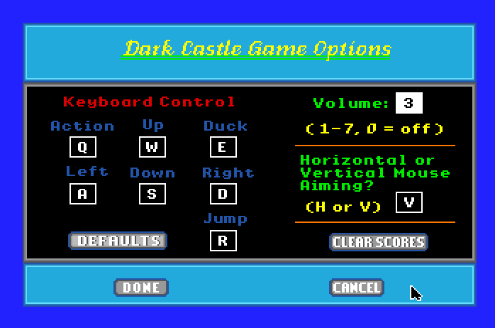 Dark Castle Apple IIgs Screenshot: Set some game options.