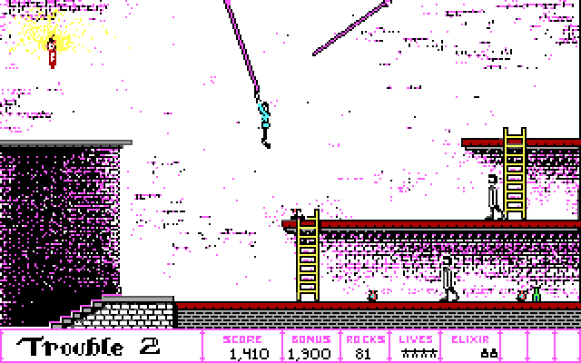 Dark Castle IBM PC/Compatibles Screenshot: Swinging from a rope.