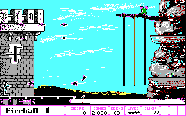Dark Castle IBM PC/Compatibles Screenshot: Game start; incoming ravens!