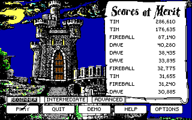 Dark Castle IBM PC/Compatibles Screenshot: The main menu.