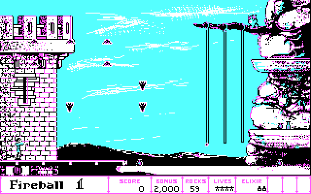 Dark Castle IBM PC/Compatibles Screenshot: Watch out for the incoming vultures!