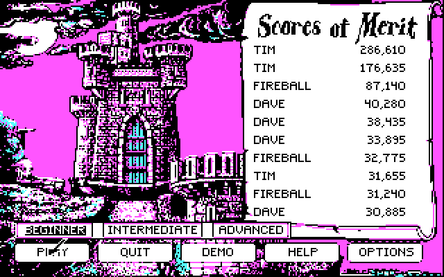 Dark Castle IBM PC/Compatibles Screenshot: The main menu.