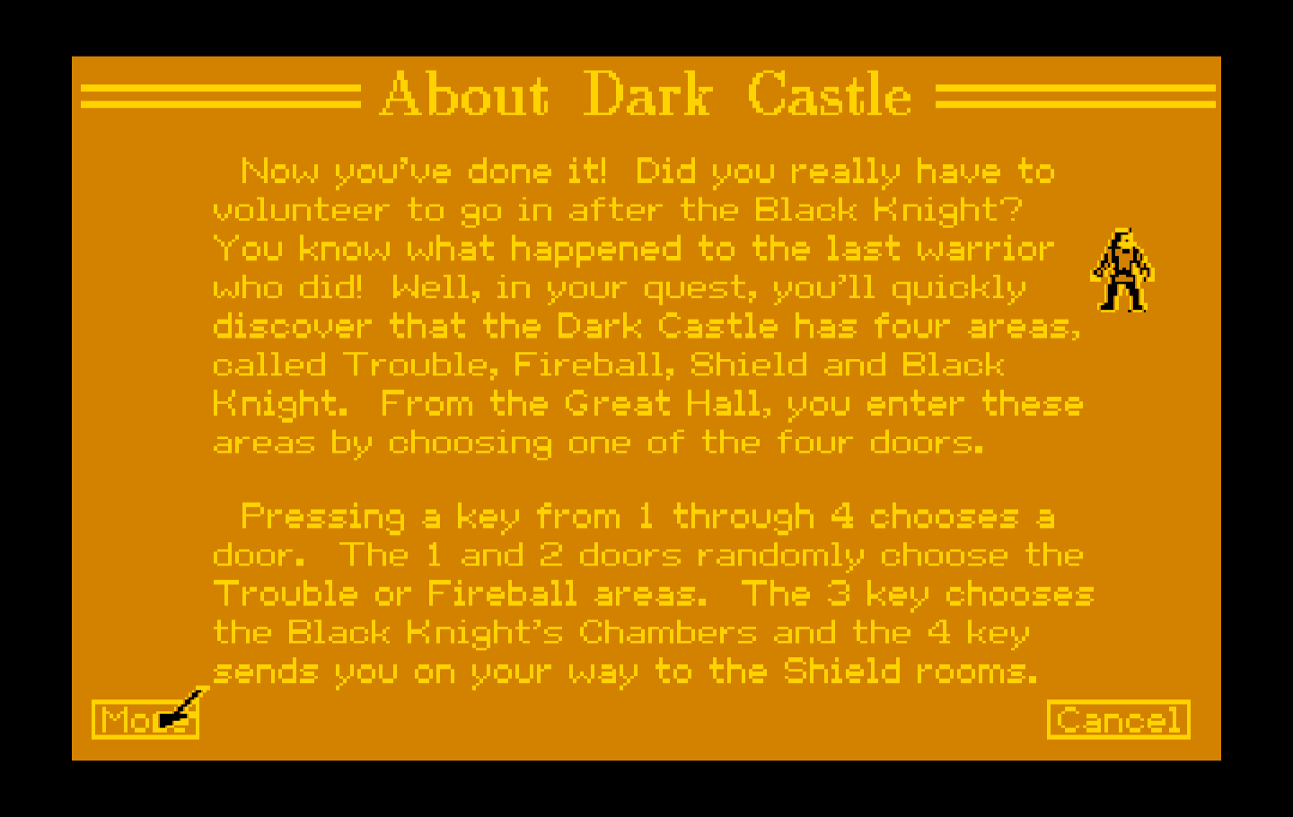 Dark Castle IBM PC/Compatibles Screenshot: About the game.