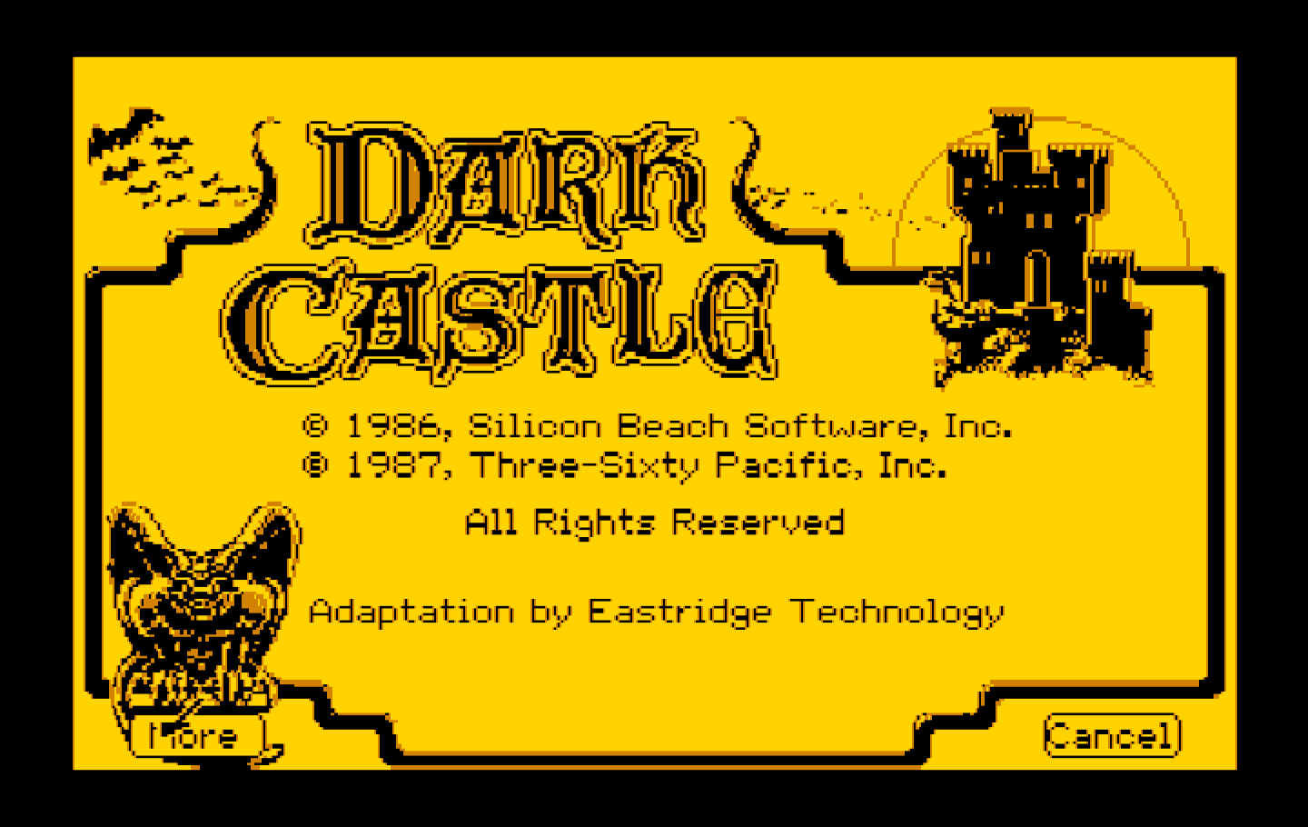 Dark Castle IBM PC/Compatibles Screenshot: Copyright information.