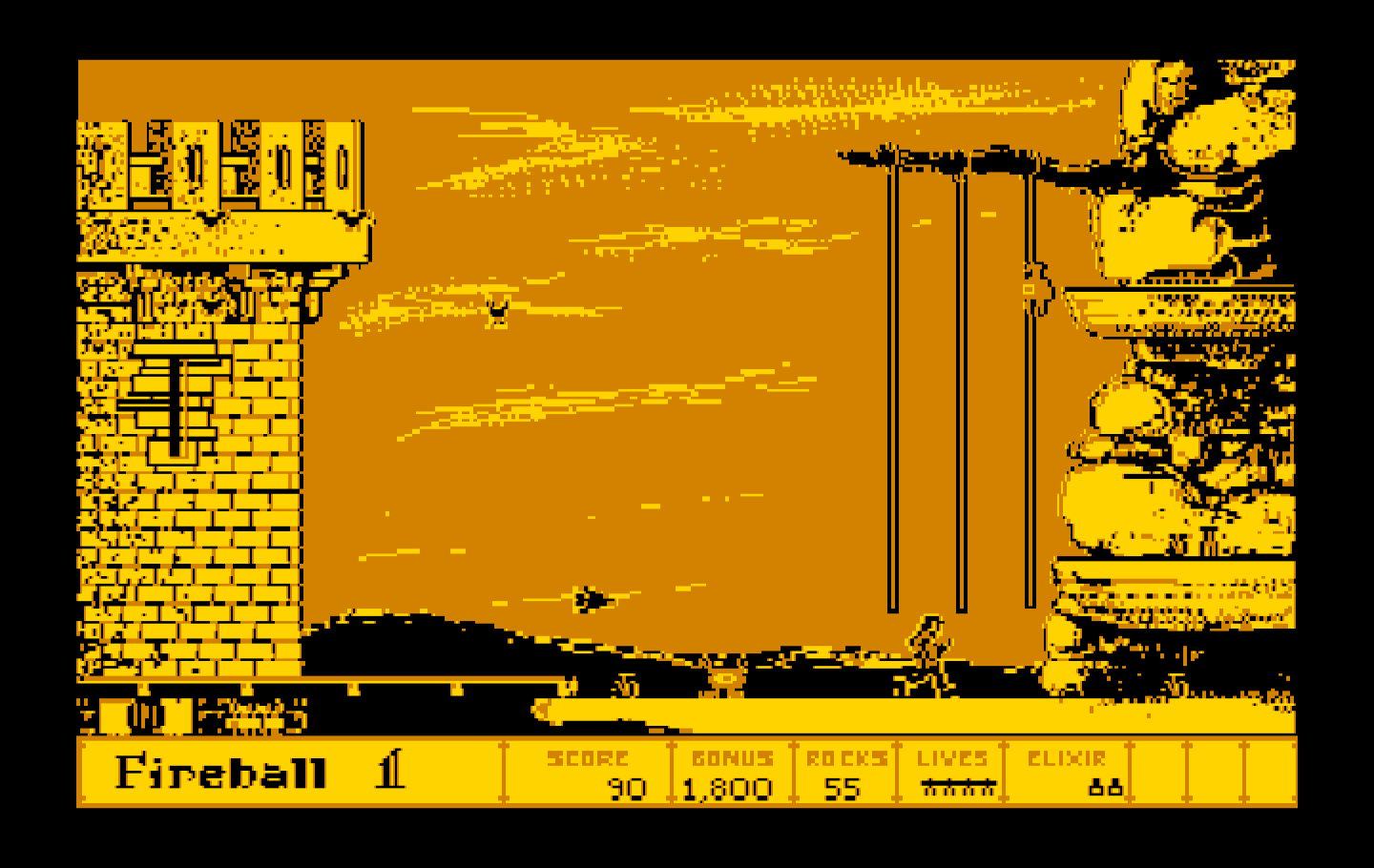 Dark Castle IBM PC/Compatibles Screenshot: Running to climb some ropes.