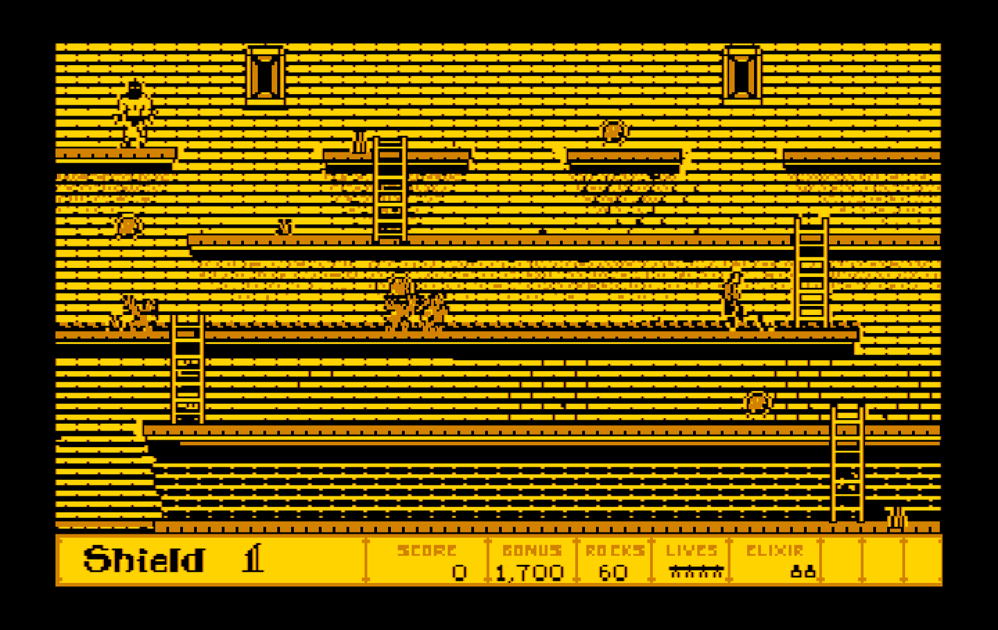 Dark Castle IBM PC/Compatibles Screenshot: Dodge the barrels being thrown at you.