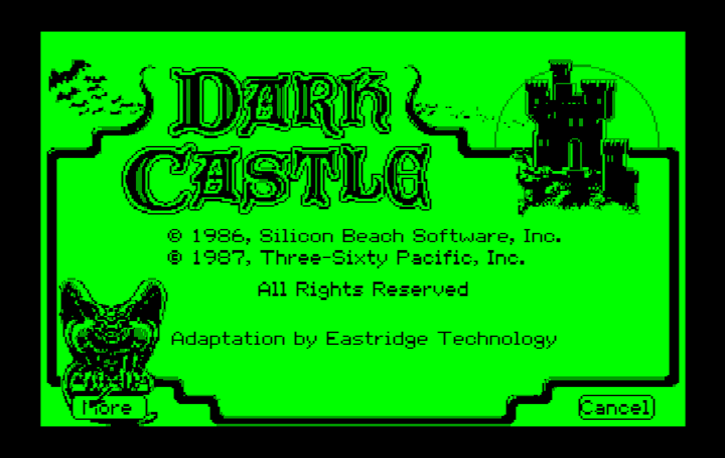 Dark Castle IBM PC/Compatibles Screenshot: Copyright information.