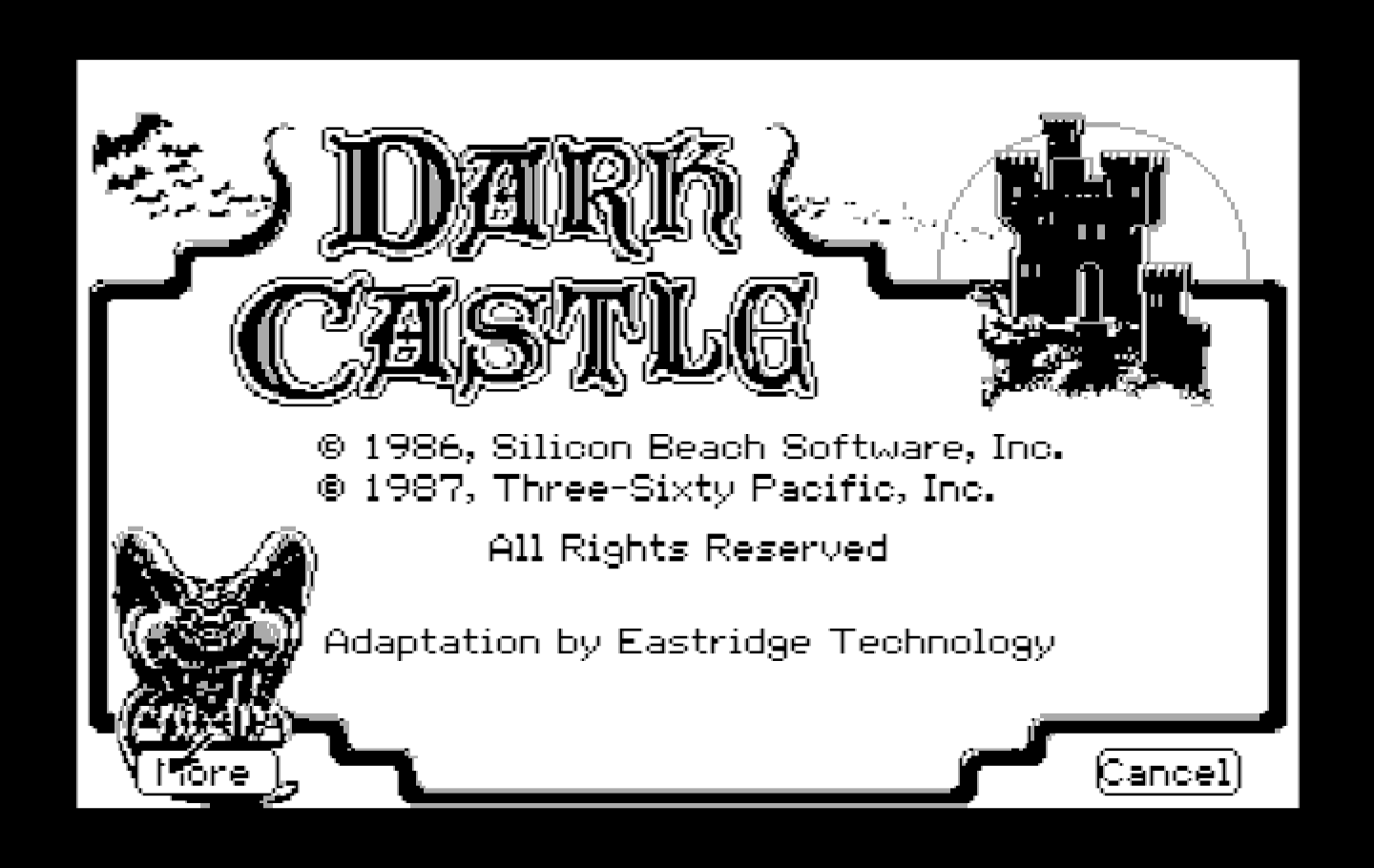 Dark Castle IBM PC/Compatibles Screenshot: Copyright information.