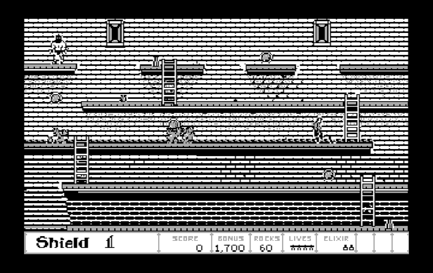 Dark Castle IBM PC/Compatibles Screenshot: Dodge the barrels being thrown at you.