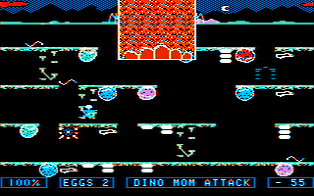 Dino Eggs IBM PC/Compatibles Screenshot: Dino mom attack!