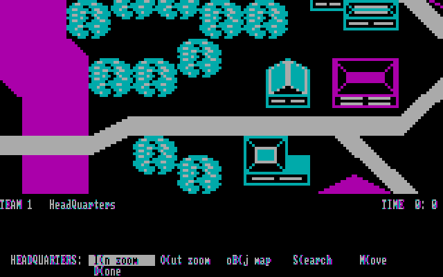 Under Fire! IBM PC/Compatibles Screenshot: Zoomed-in at headquarters.