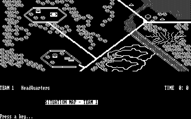 Under Fire! IBM PC/Compatibles Screenshot: Situation map for team 1.