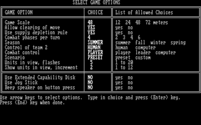 Under Fire! IBM PC/Compatibles Screenshot: Select some game options.