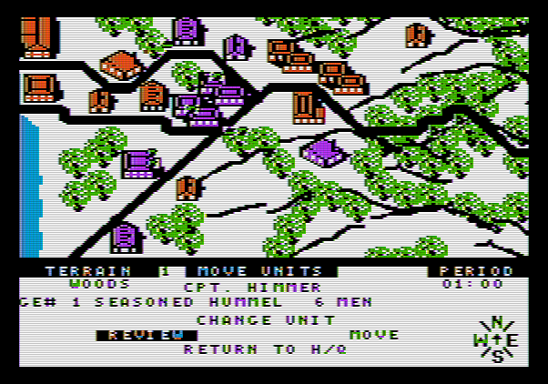 Under Fire! Apple II Screenshot: Reviewing my units to see what they're up to...