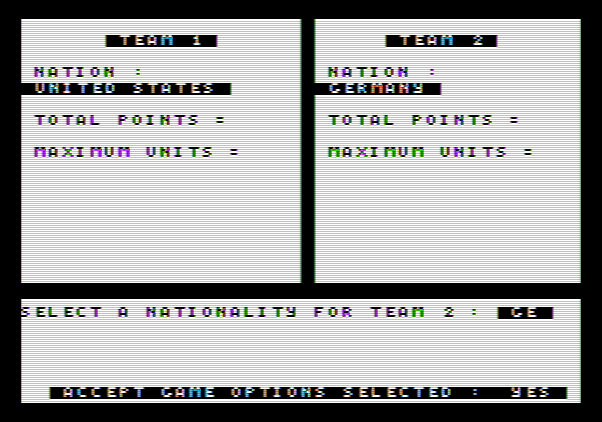 Under Fire! Apple II Screenshot: Accept these game options?