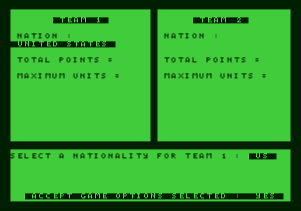 Under Fire! Apple II Screenshot: Accept these game options?
