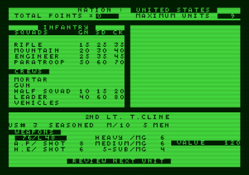 Under Fire! for Apple II - Each player can review their units before the game starts.