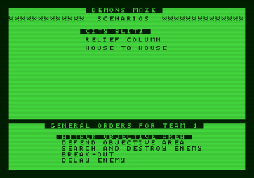 Under Fire! for Apple II - Select a scenario and player objectives.