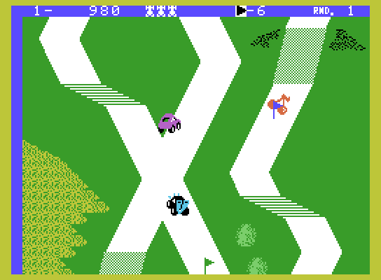 Up 'n Down ColecoVision Screenshot: Be careful when jumping, you don't want to crash on the side of the road!