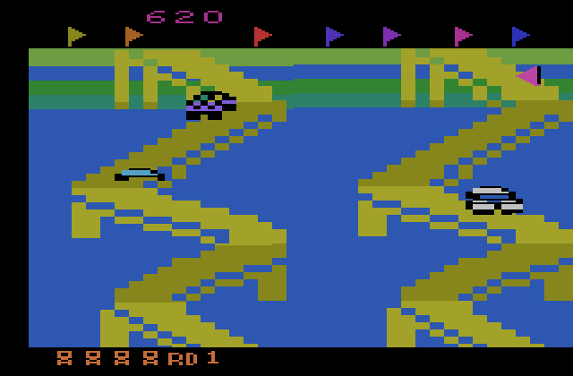 Up 'n Down Atari 2600 Screenshot: Another flag ahead!