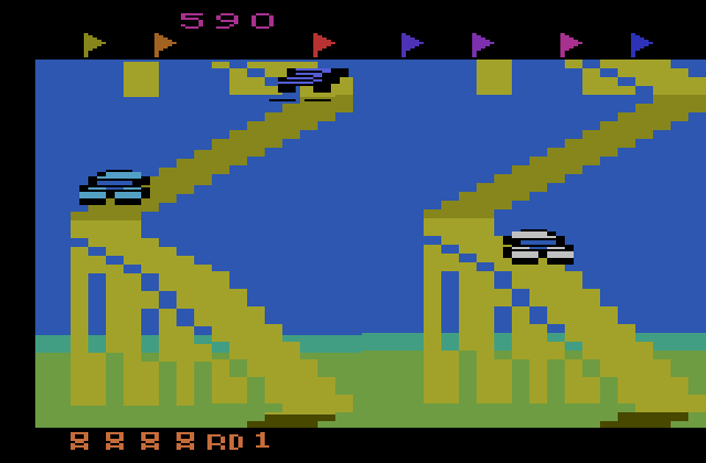 Up 'n Down Atari 2600 Screenshot: Heading up a hill...