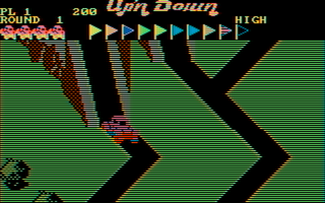 Up 'n Down IBM PC/Compatibles Screenshot: Heading up a hill...