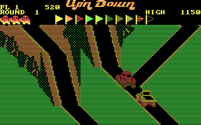 Up 'n Down IBM PC/Compatibles Screenshot: Watch out for the other car!