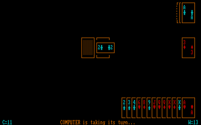 Computer Canasta IBM PC/Compatibles Screenshot: The computer is taking a turn.