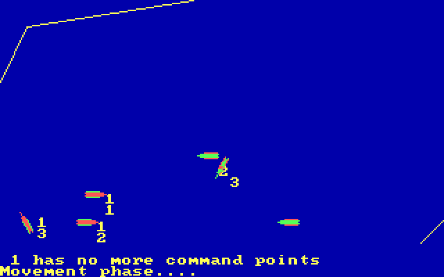 RAM! IBM PC/Compatibles Screenshot: Uh oh, ship 1 has no more command points!