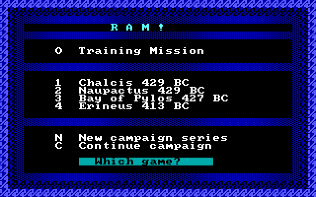 RAM! IBM PC/Compatibles Screenshot: The main menu.